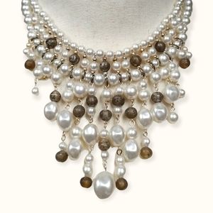 Vintage Mid Century Signed Japan 1950s Glass Pearl Fringe Necklace